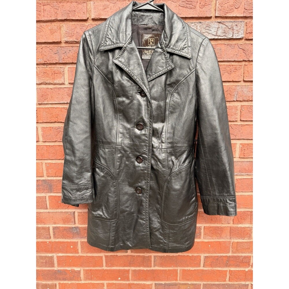 Vintage Women’s 24K Dan Di Modes Black Lamb Leather Long  Coat Sz 12